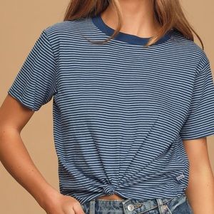 RVCA Radley Navy Blue Striped Knot Front Tee